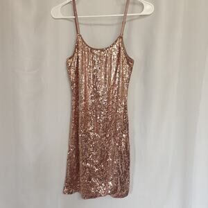 Forever 21 Pink Sequin Mini Dress S Bodycon Sparkly Concert Movie Rose Lined